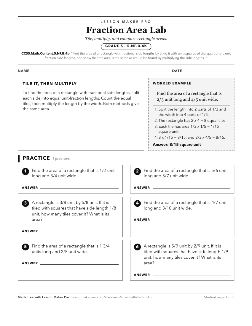 Preview of the CCSS.Math.Content.5.NF.B.4b printable worksheet