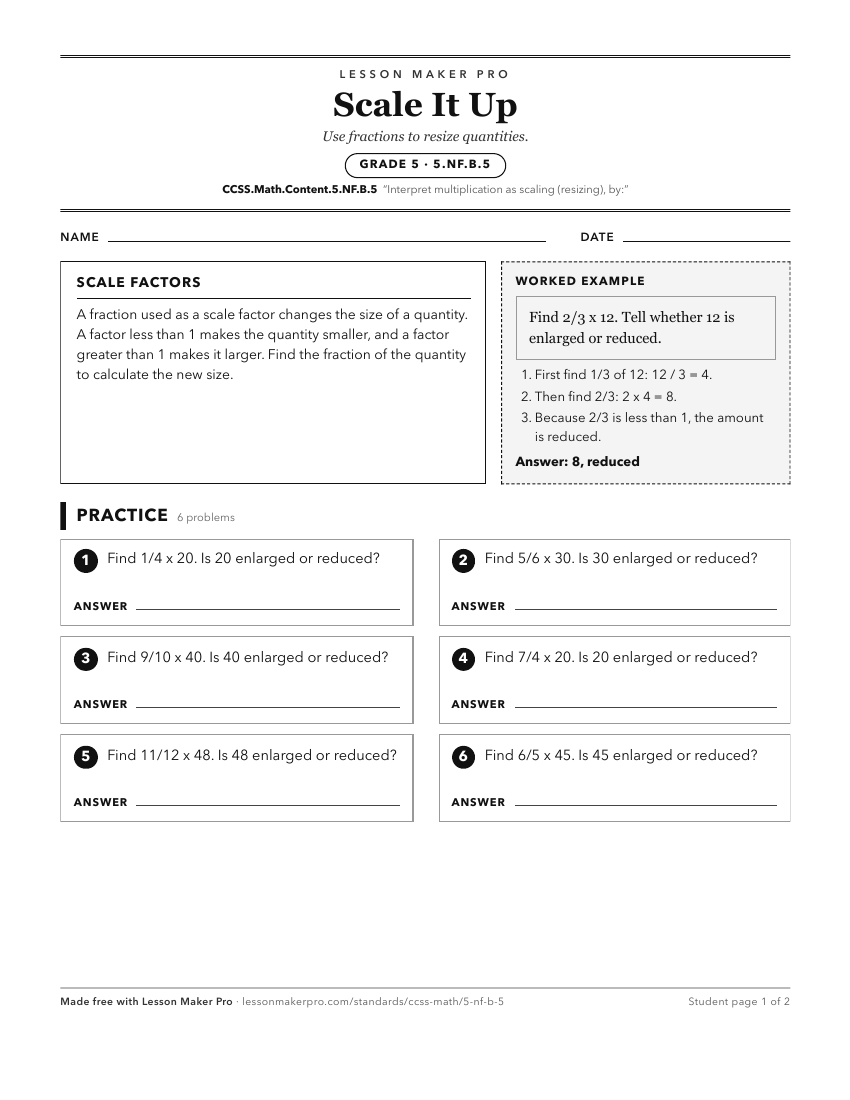 Preview of the CCSS.Math.Content.5.NF.B.5 printable worksheet