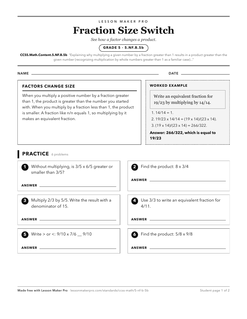 Preview of the CCSS.Math.Content.5.NF.B.5b printable worksheet