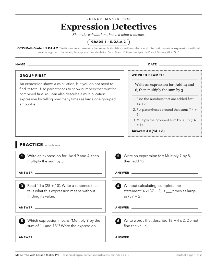 Preview of the CCSS.Math.Content.5.OA.A.2 printable worksheet