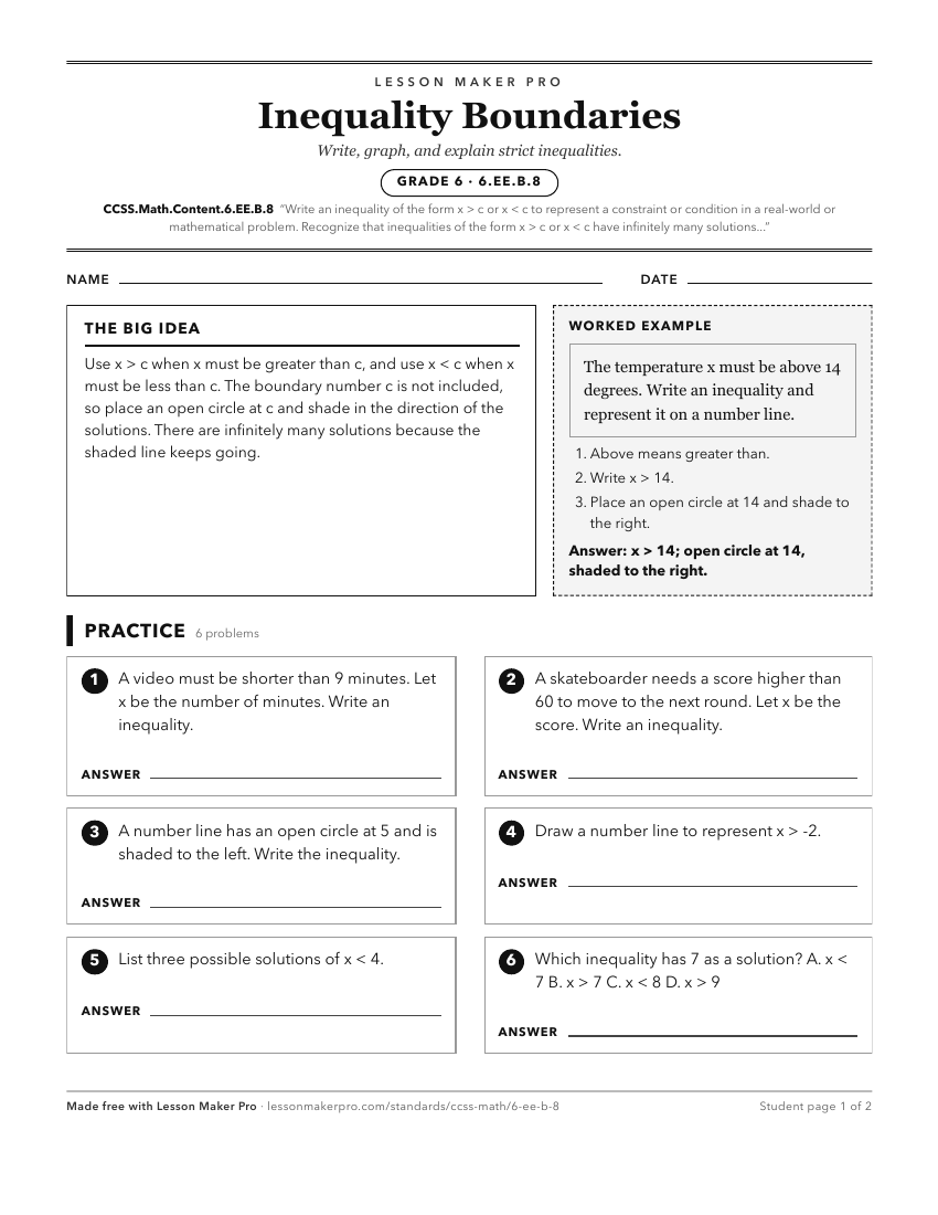 Preview of the CCSS.Math.Content.6.EE.B.8 printable worksheet