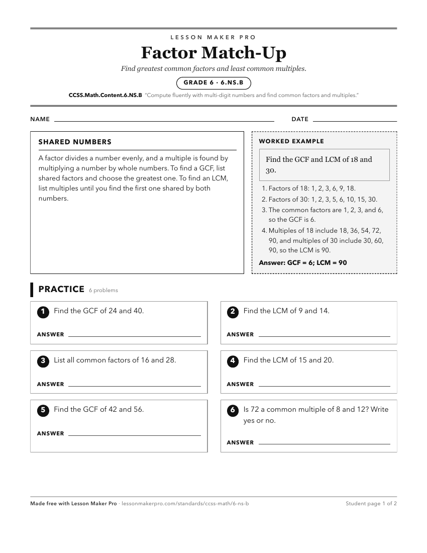 Preview of the CCSS.Math.Content.6.NS.B printable worksheet