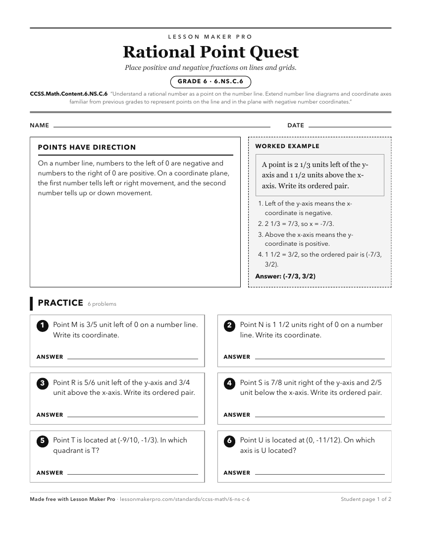 Preview of the CCSS.Math.Content.6.NS.C.6 printable worksheet