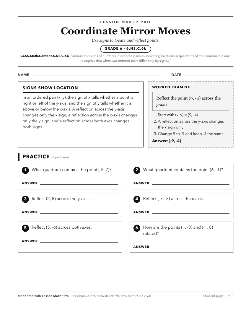 Preview of the CCSS.Math.Content.6.NS.C.6b printable worksheet