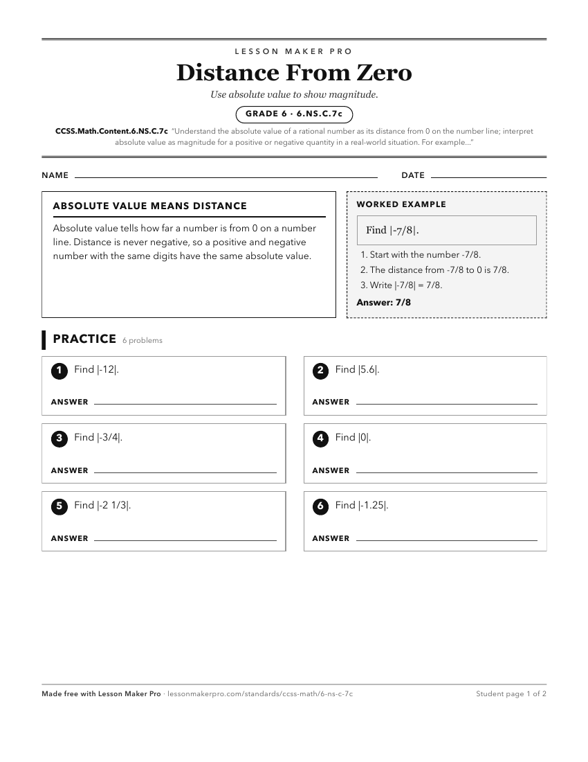 Preview of the CCSS.Math.Content.6.NS.C.7c printable worksheet
