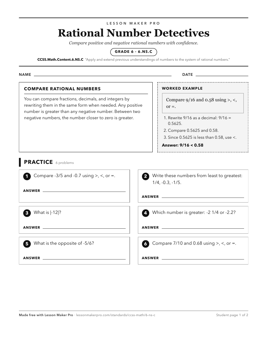 Preview of the CCSS.Math.Content.6.NS.C printable worksheet