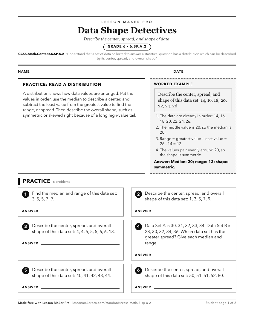 Preview of the CCSS.Math.Content.6.SP.A.2 printable worksheet
