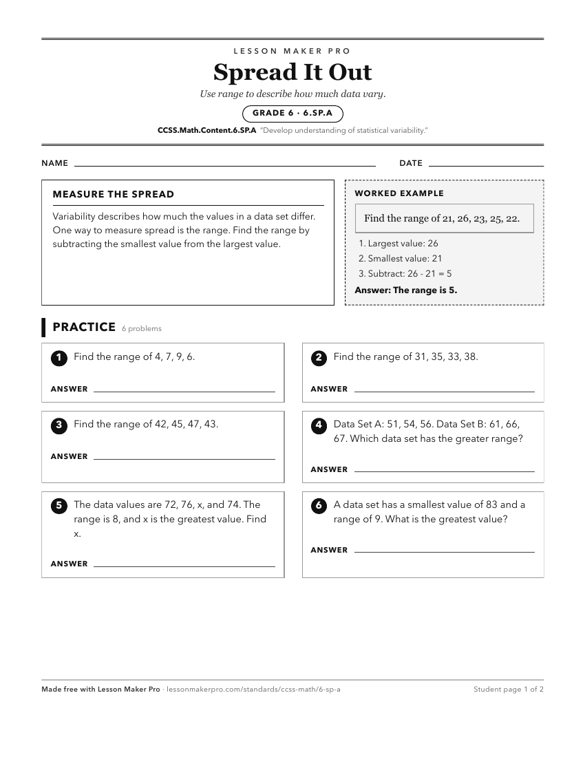 Preview of the CCSS.Math.Content.6.SP.A printable worksheet