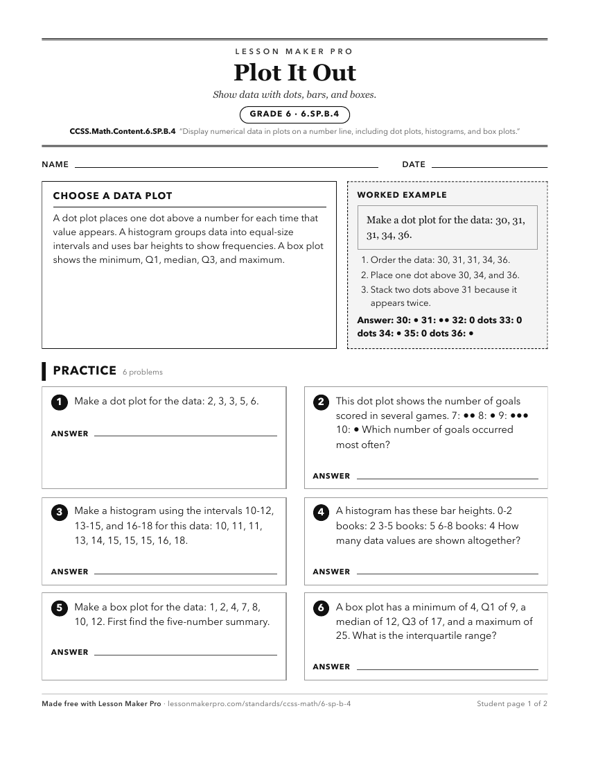 Preview of the CCSS.Math.Content.6.SP.B.4 printable worksheet