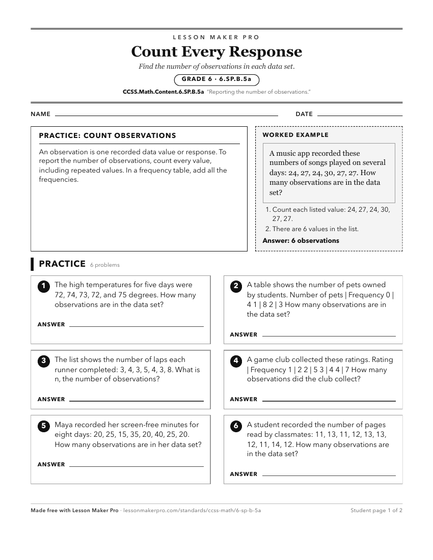 Preview of the CCSS.Math.Content.6.SP.B.5a printable worksheet