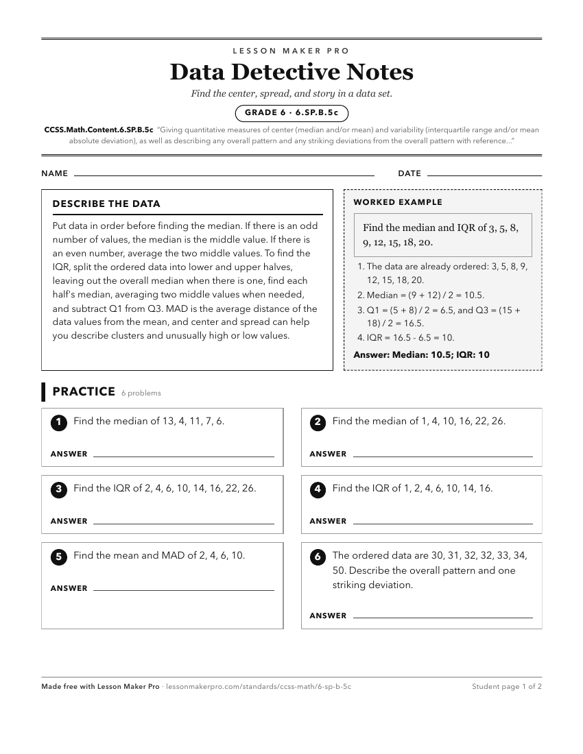 Preview of the CCSS.Math.Content.6.SP.B.5c printable worksheet