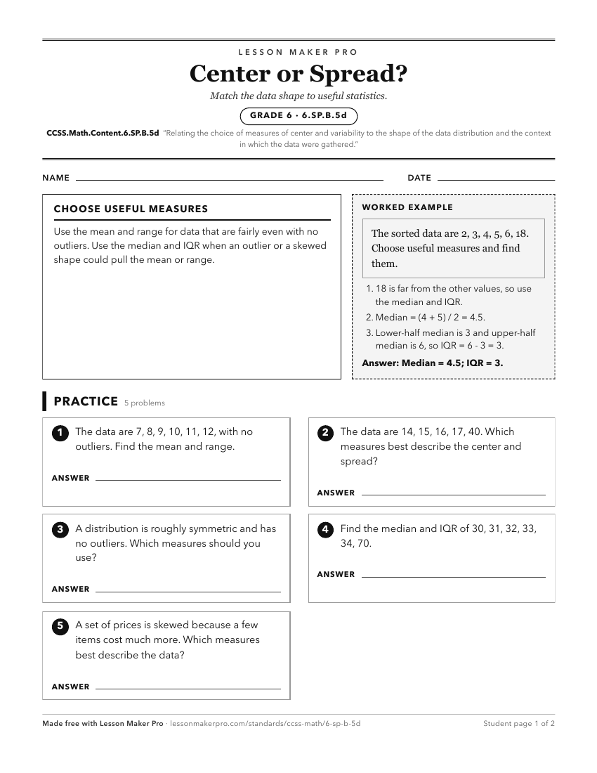 Preview of the CCSS.Math.Content.6.SP.B.5d printable worksheet