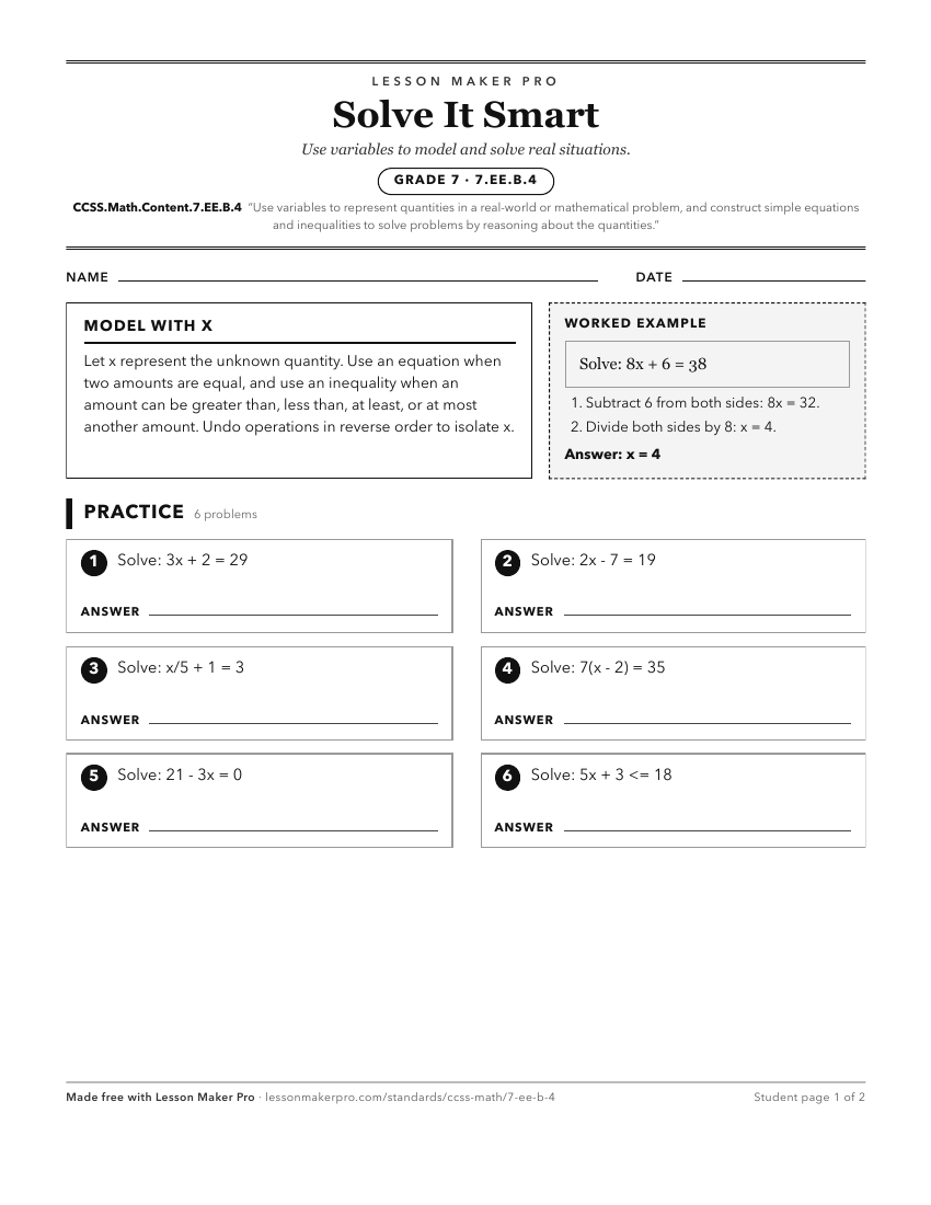 Preview of the CCSS.Math.Content.7.EE.B.4 printable worksheet