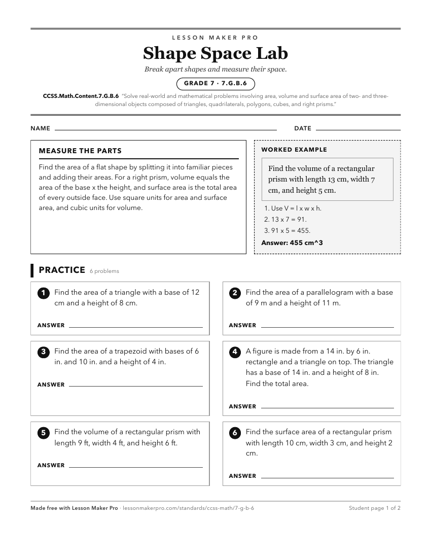 Preview of the CCSS.Math.Content.7.G.B.6 printable worksheet