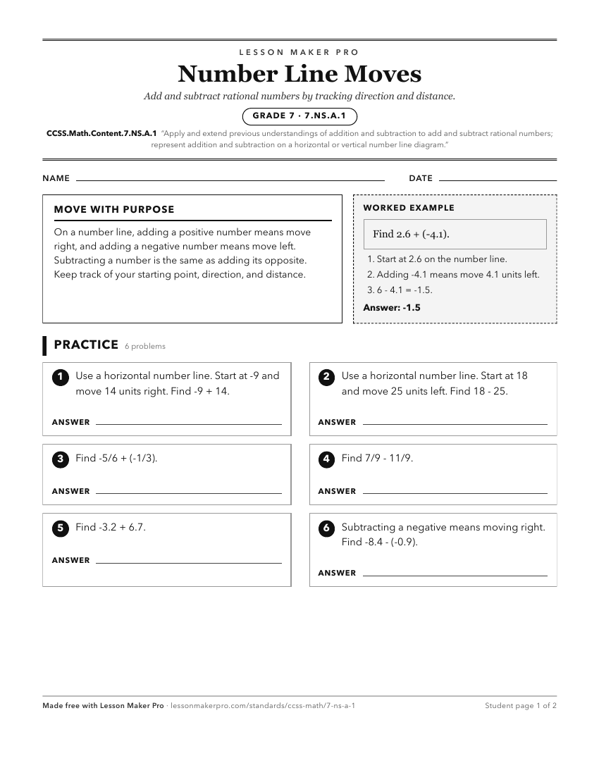 Preview of the CCSS.Math.Content.7.NS.A.1 printable worksheet