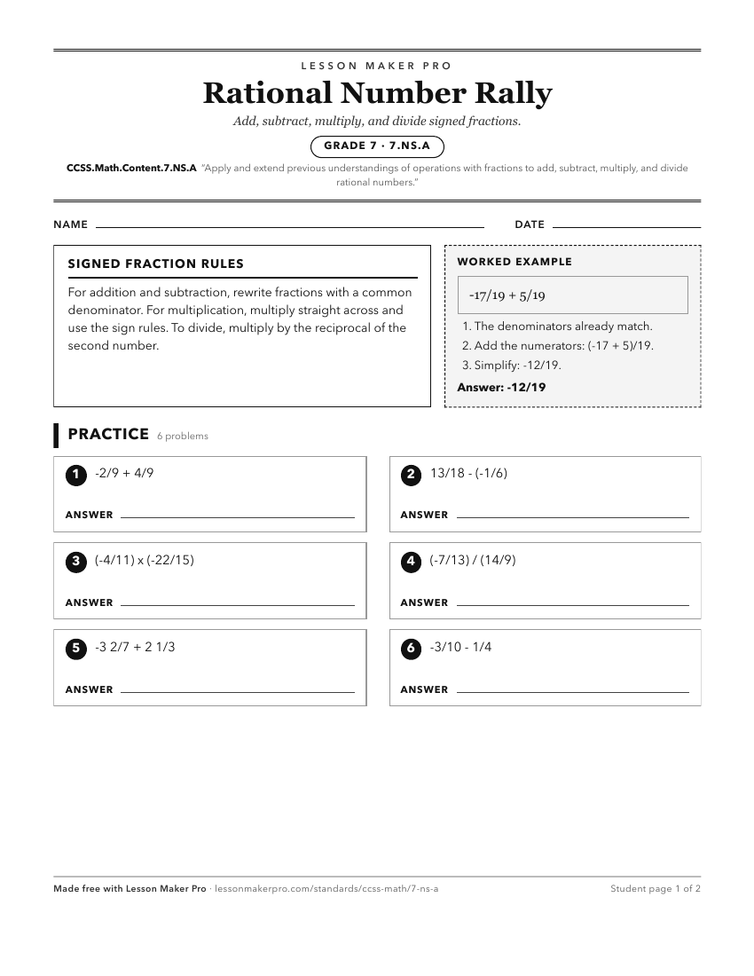 Preview of the CCSS.Math.Content.7.NS.A printable worksheet