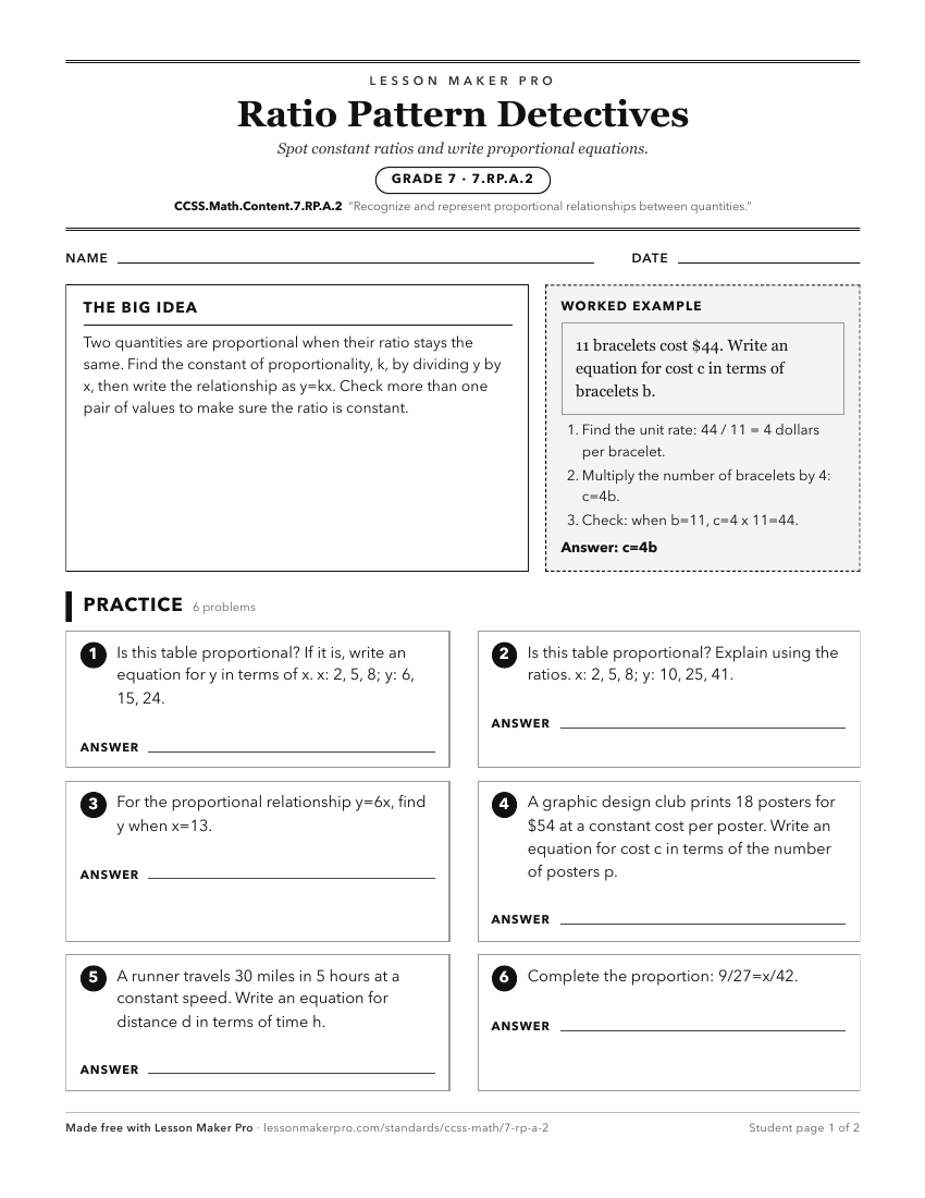 Preview of the CCSS.Math.Content.7.RP.A.2 printable worksheet