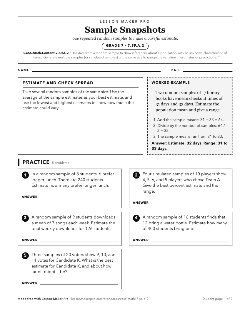 Preview of the CCSS.Math.Content.7.SP.A.2 printable worksheet