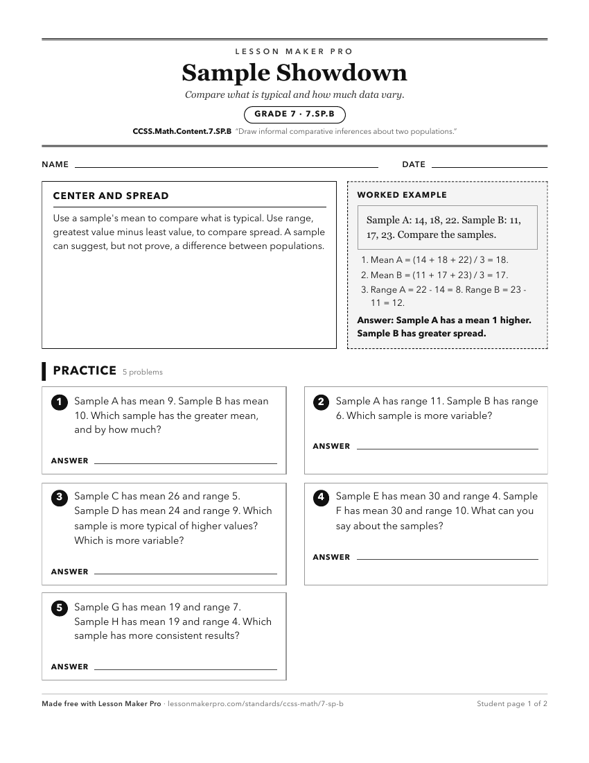 Preview of the CCSS.Math.Content.7.SP.B printable worksheet