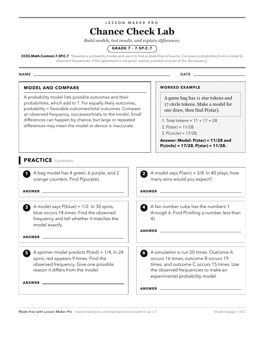 Preview of the CCSS.Math.Content.7.SP.C.7 printable worksheet
