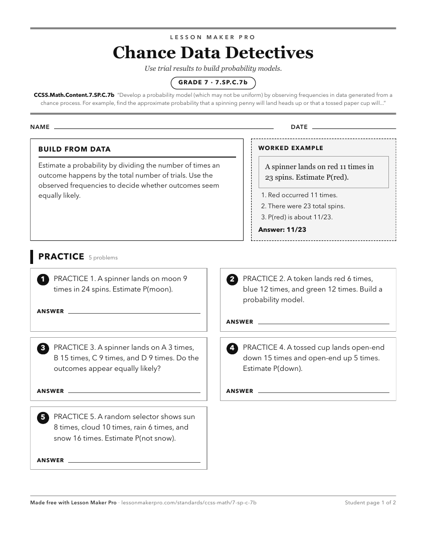 Preview of the CCSS.Math.Content.7.SP.C.7b printable worksheet