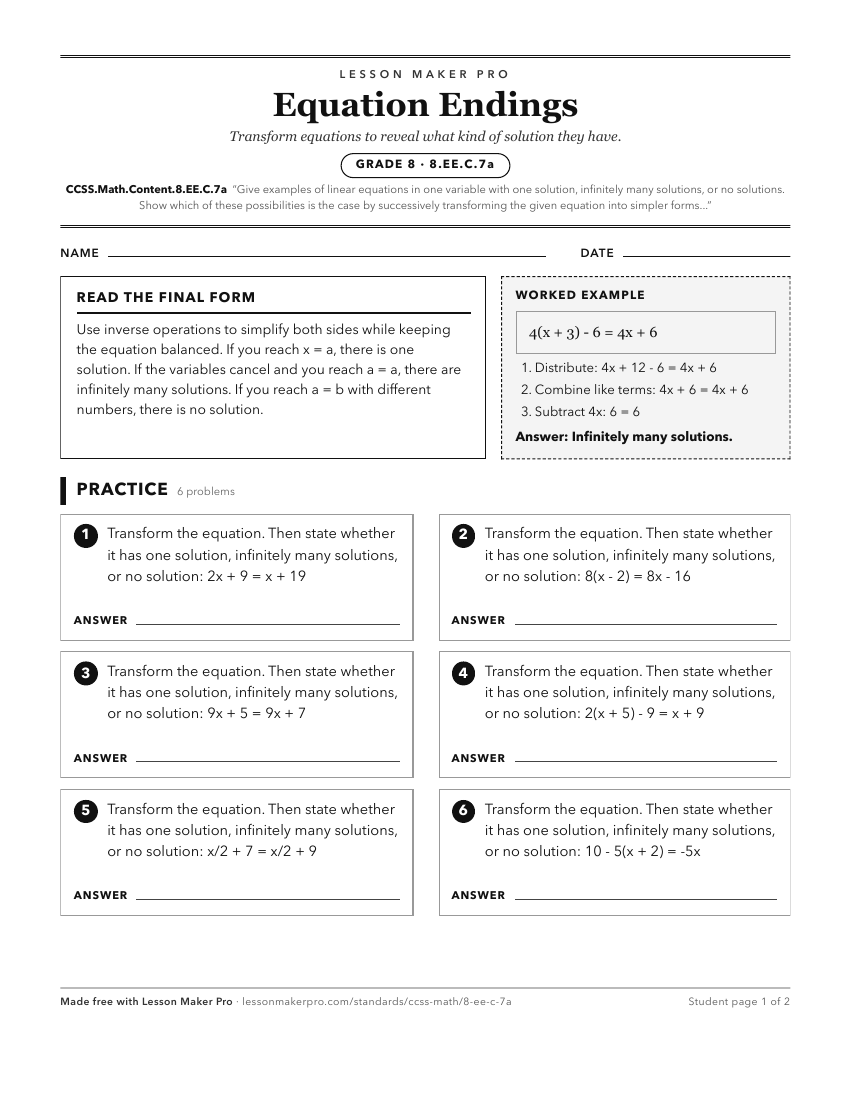 Preview of the CCSS.Math.Content.8.EE.C.7a printable worksheet