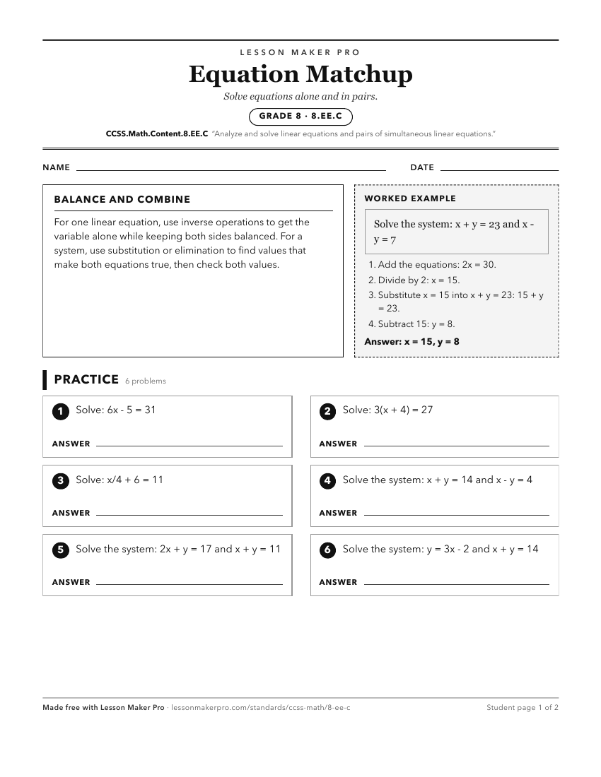 Preview of the CCSS.Math.Content.8.EE.C printable worksheet