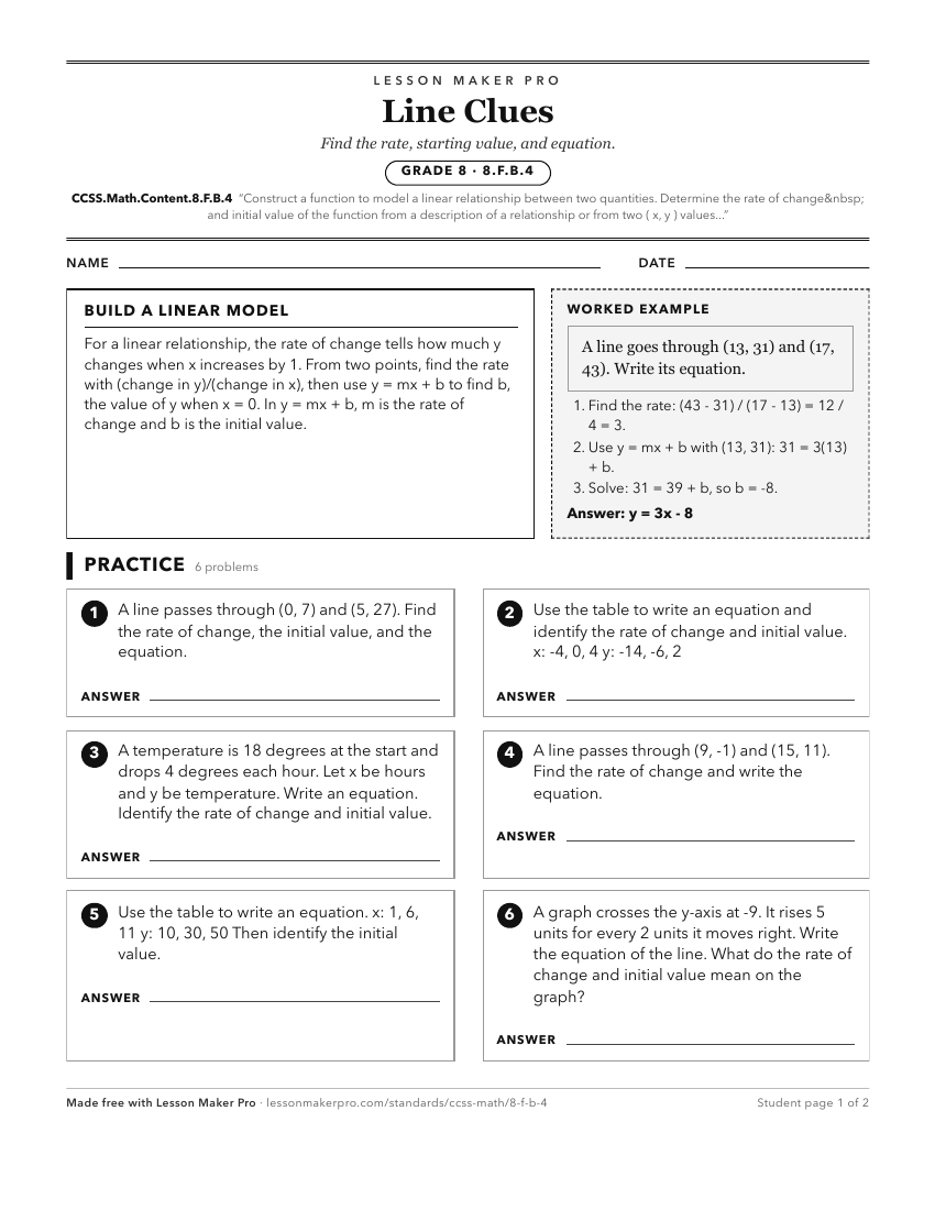Preview of the CCSS.Math.Content.8.F.B.4 printable worksheet