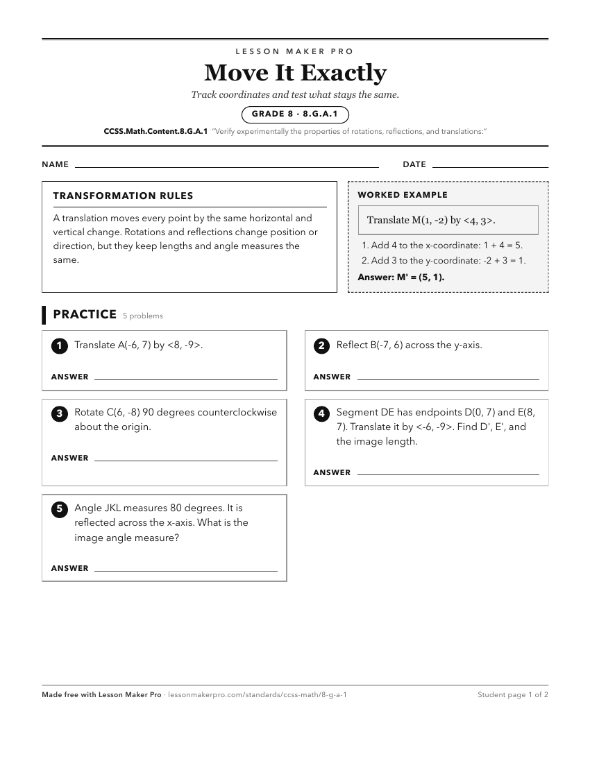 Preview of the CCSS.Math.Content.8.G.A.1 printable worksheet