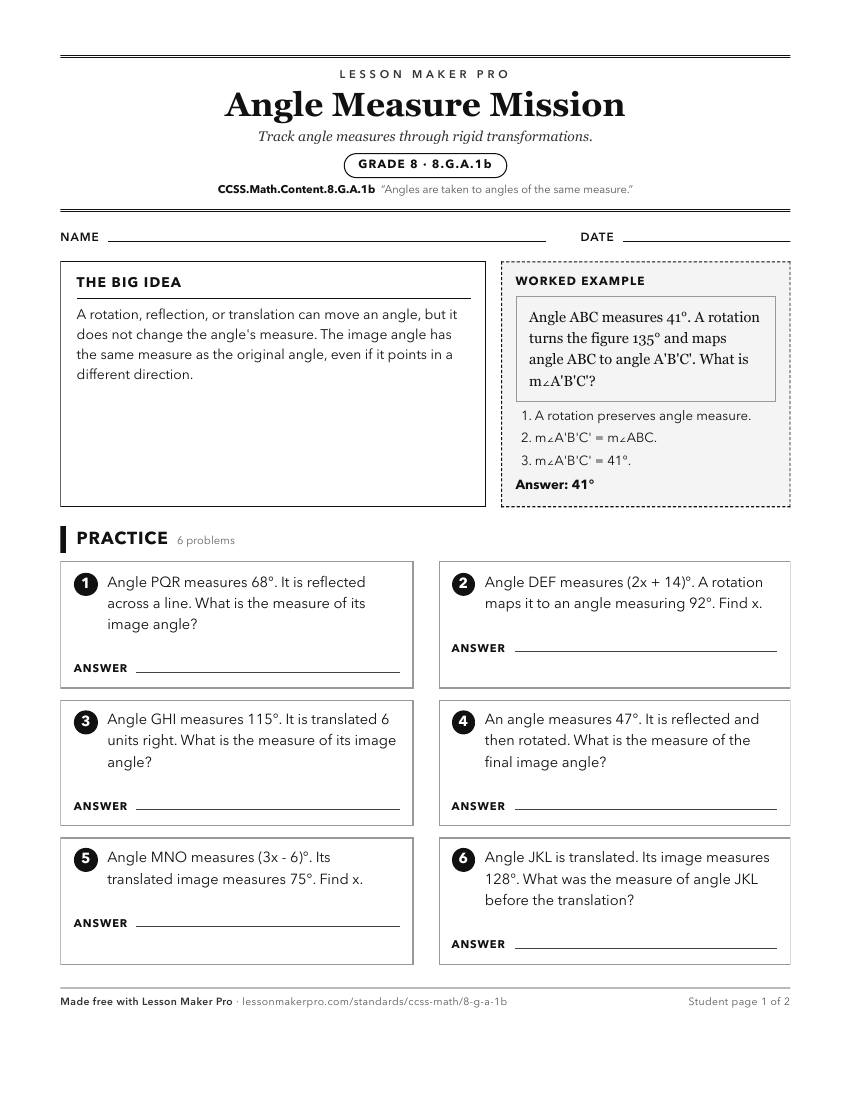 Preview of the CCSS.Math.Content.8.G.A.1b printable worksheet