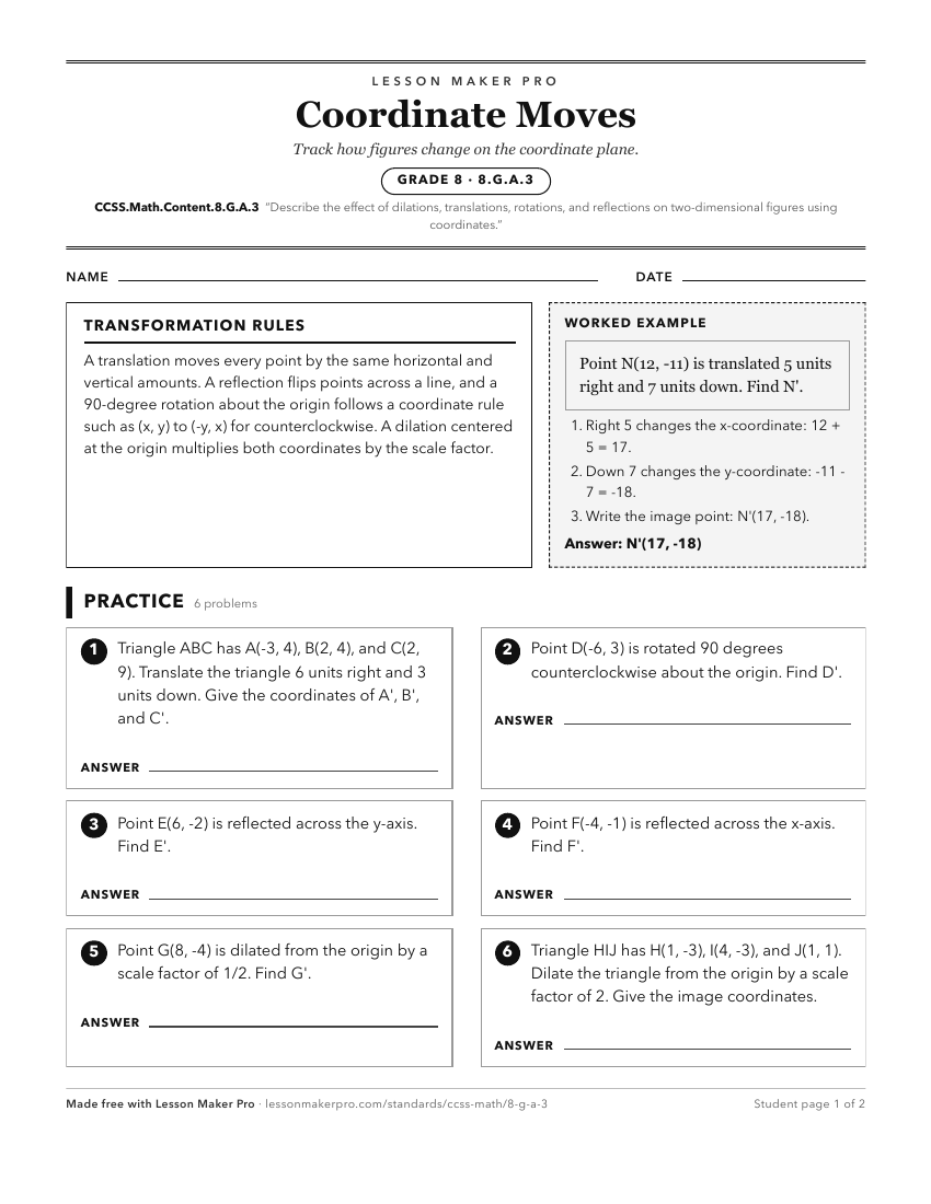 Preview of the CCSS.Math.Content.8.G.A.3 printable worksheet