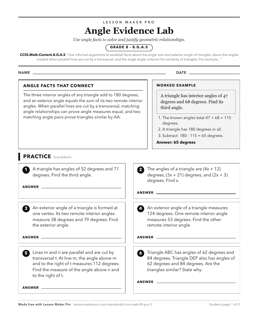 Preview of the CCSS.Math.Content.8.G.A.5 printable worksheet