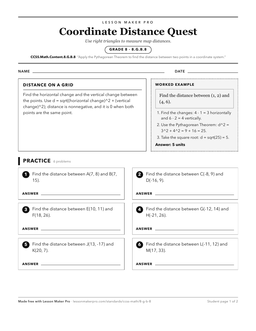 Preview of the CCSS.Math.Content.8.G.B.8 printable worksheet