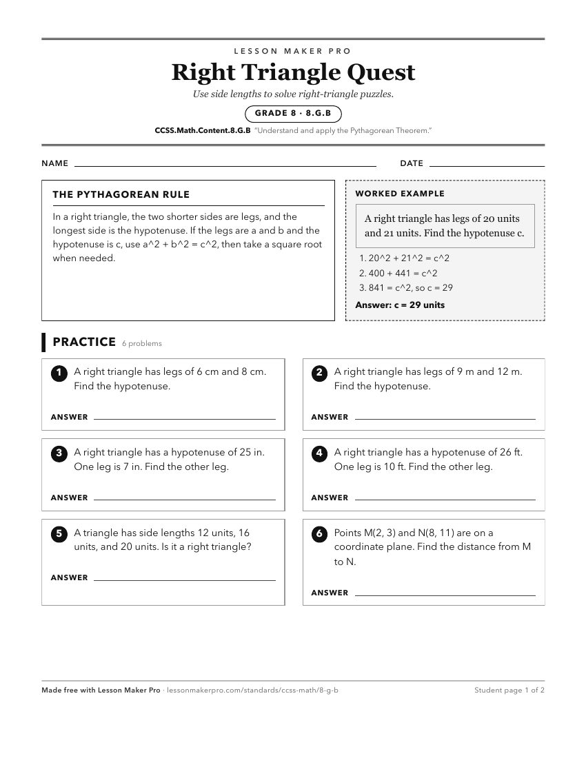 Preview of the CCSS.Math.Content.8.G.B printable worksheet