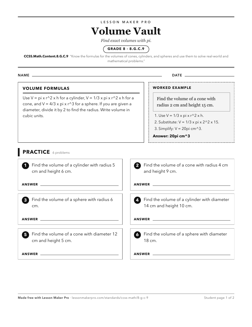 Preview of the CCSS.Math.Content.8.G.C.9 printable worksheet