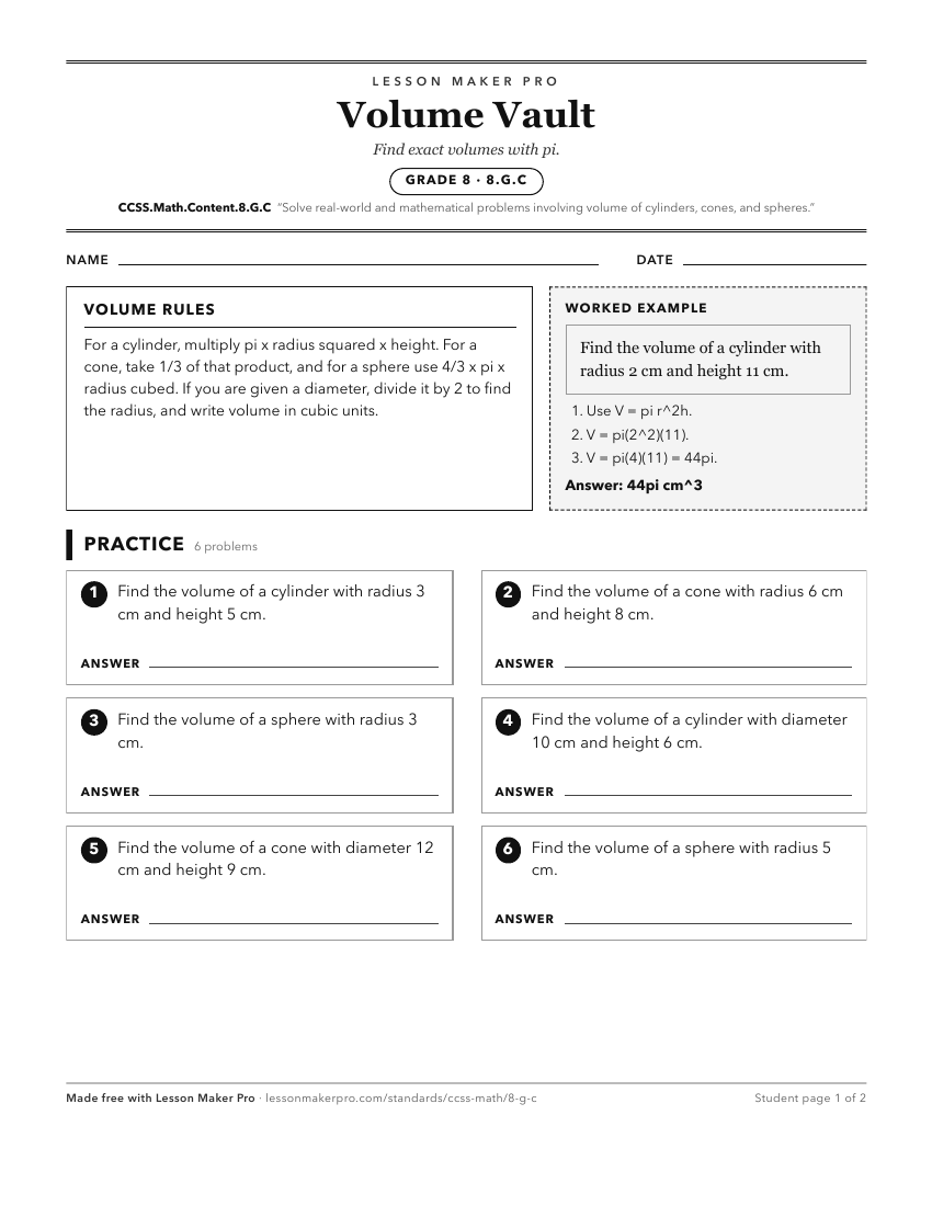 Preview of the CCSS.Math.Content.8.G.C printable worksheet