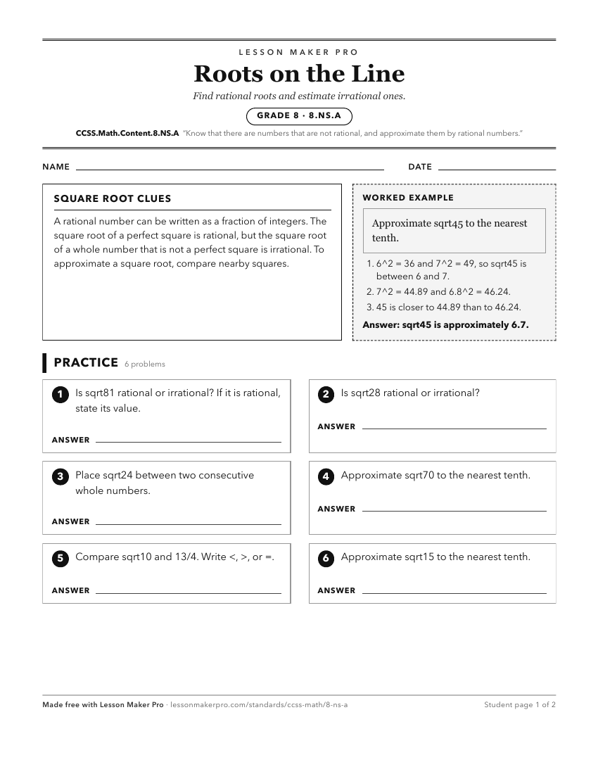 Preview of the CCSS.Math.Content.8.NS.A printable worksheet