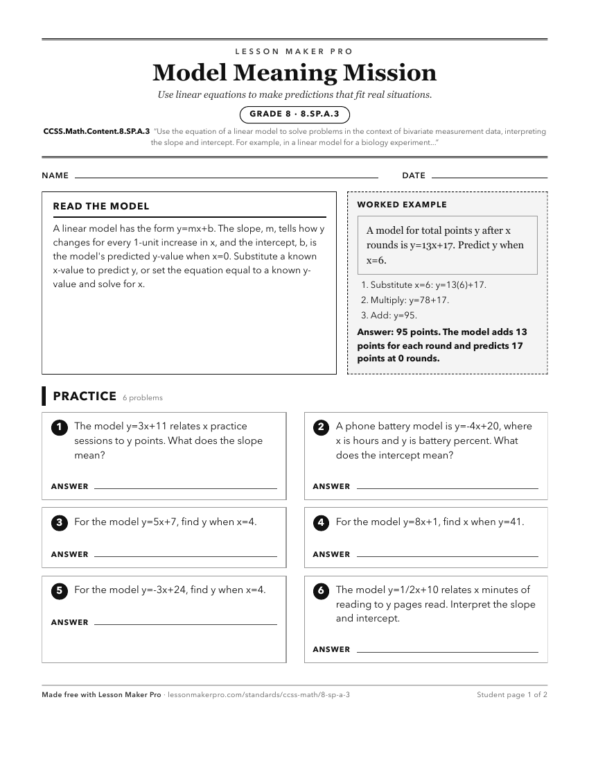 Preview of the CCSS.Math.Content.8.SP.A.3 printable worksheet