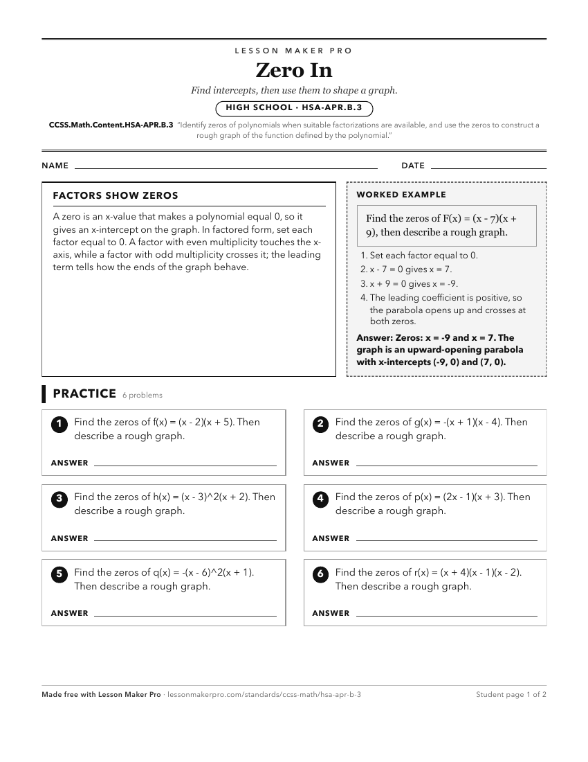 Preview of the CCSS.Math.Content.HSA-APR.B.3 printable worksheet