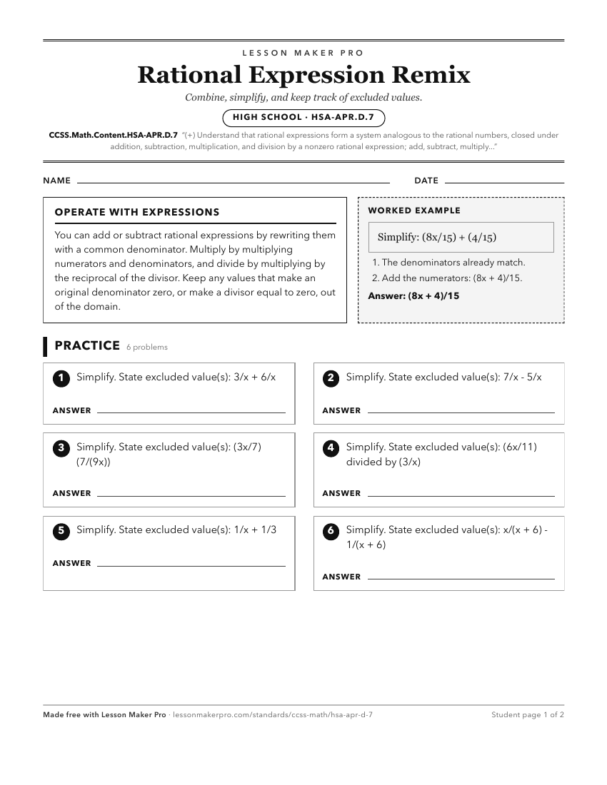 Preview of the CCSS.Math.Content.HSA-APR.D.7 printable worksheet
