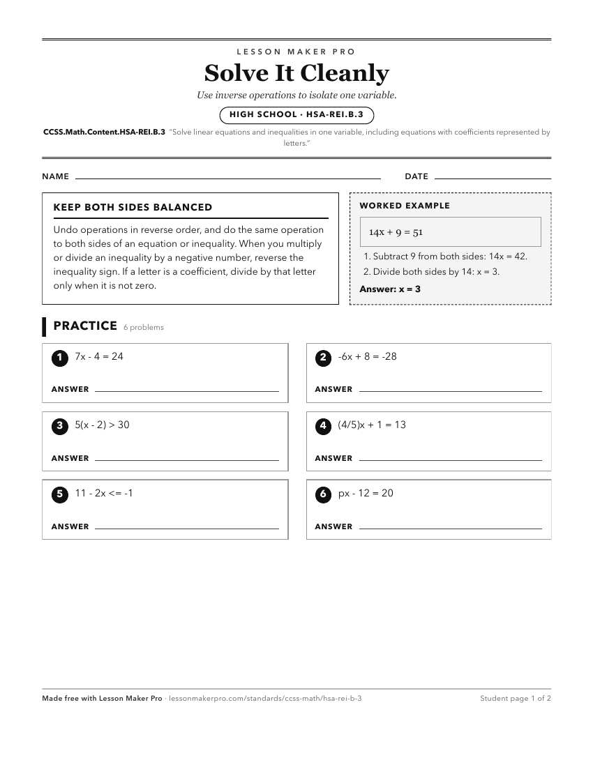 Preview of the CCSS.Math.Content.HSA-REI.B.3 printable worksheet