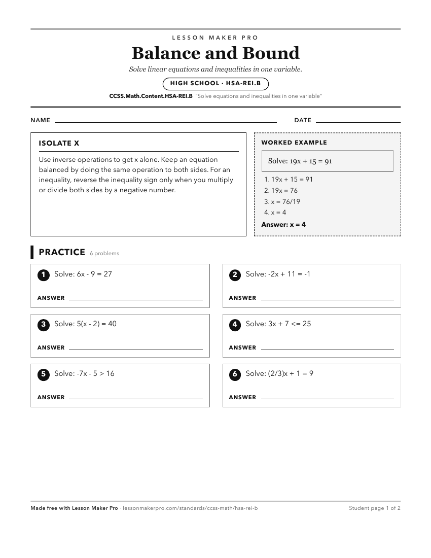 Preview of the CCSS.Math.Content.HSA-REI.B printable worksheet