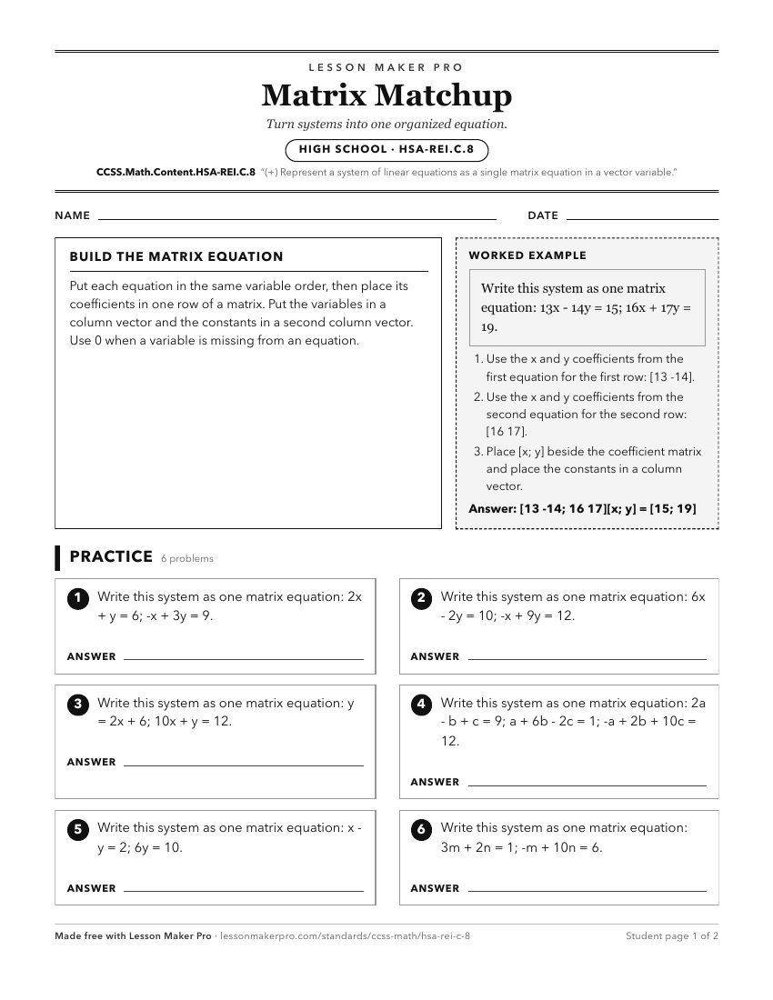 Preview of the CCSS.Math.Content.HSA-REI.C.8 printable worksheet