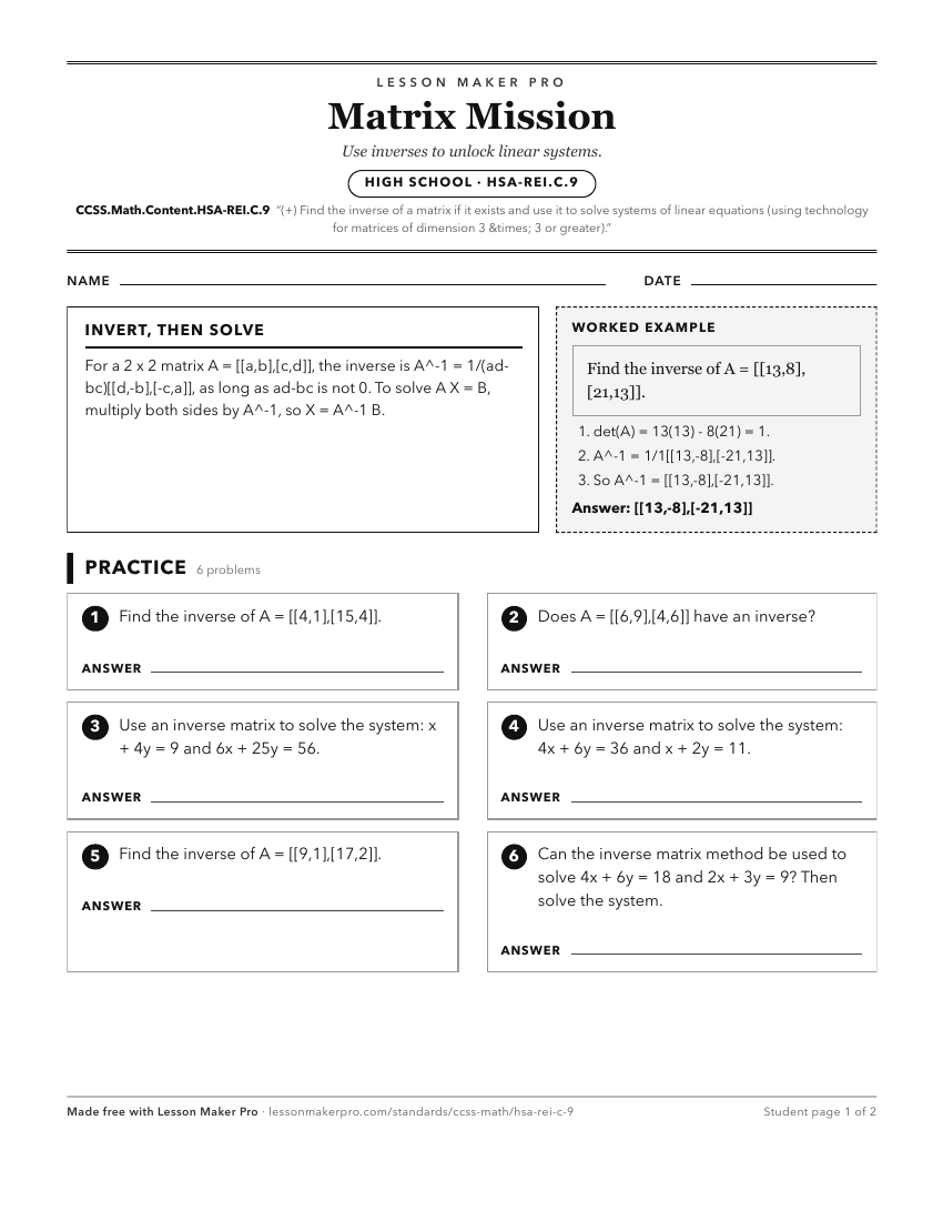 Preview of the CCSS.Math.Content.HSA-REI.C.9 printable worksheet