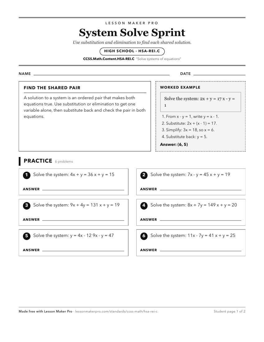 Preview of the CCSS.Math.Content.HSA-REI.C printable worksheet