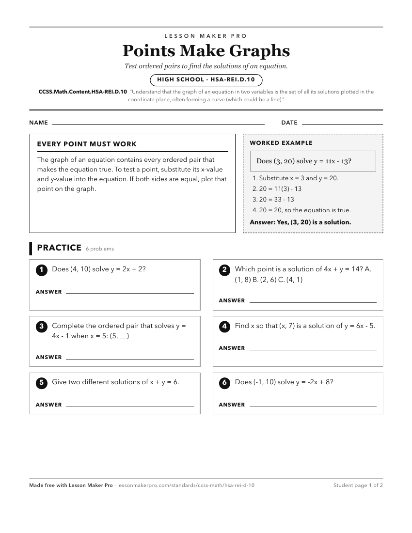 Preview of the CCSS.Math.Content.HSA-REI.D.10 printable worksheet