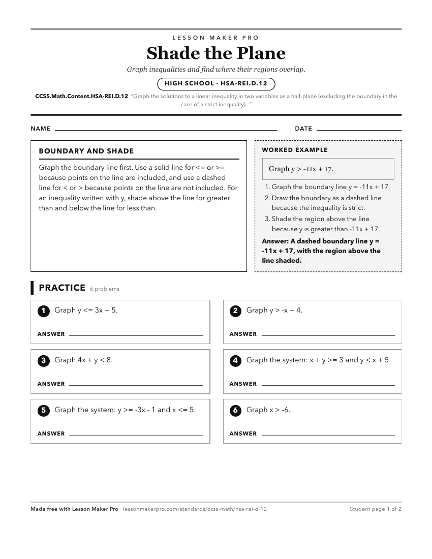 Preview of the CCSS.Math.Content.HSA-REI.D.12 printable worksheet