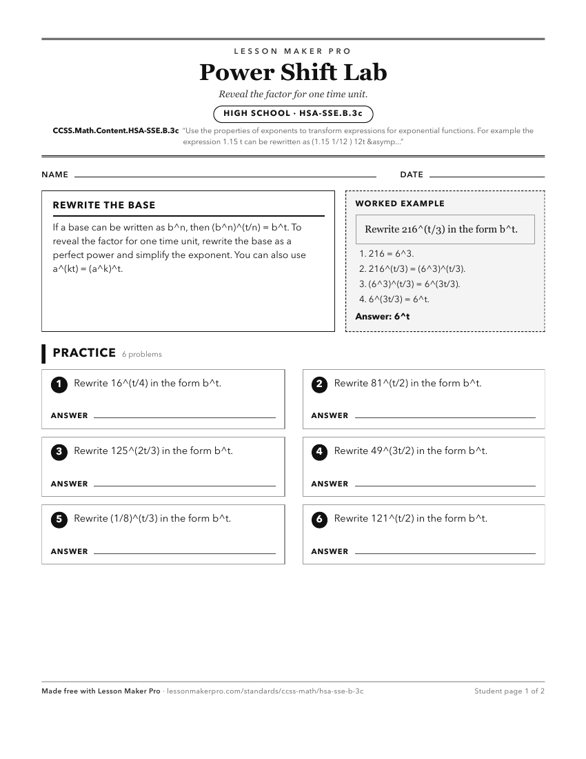 Preview of the CCSS.Math.Content.HSA-SSE.B.3c printable worksheet