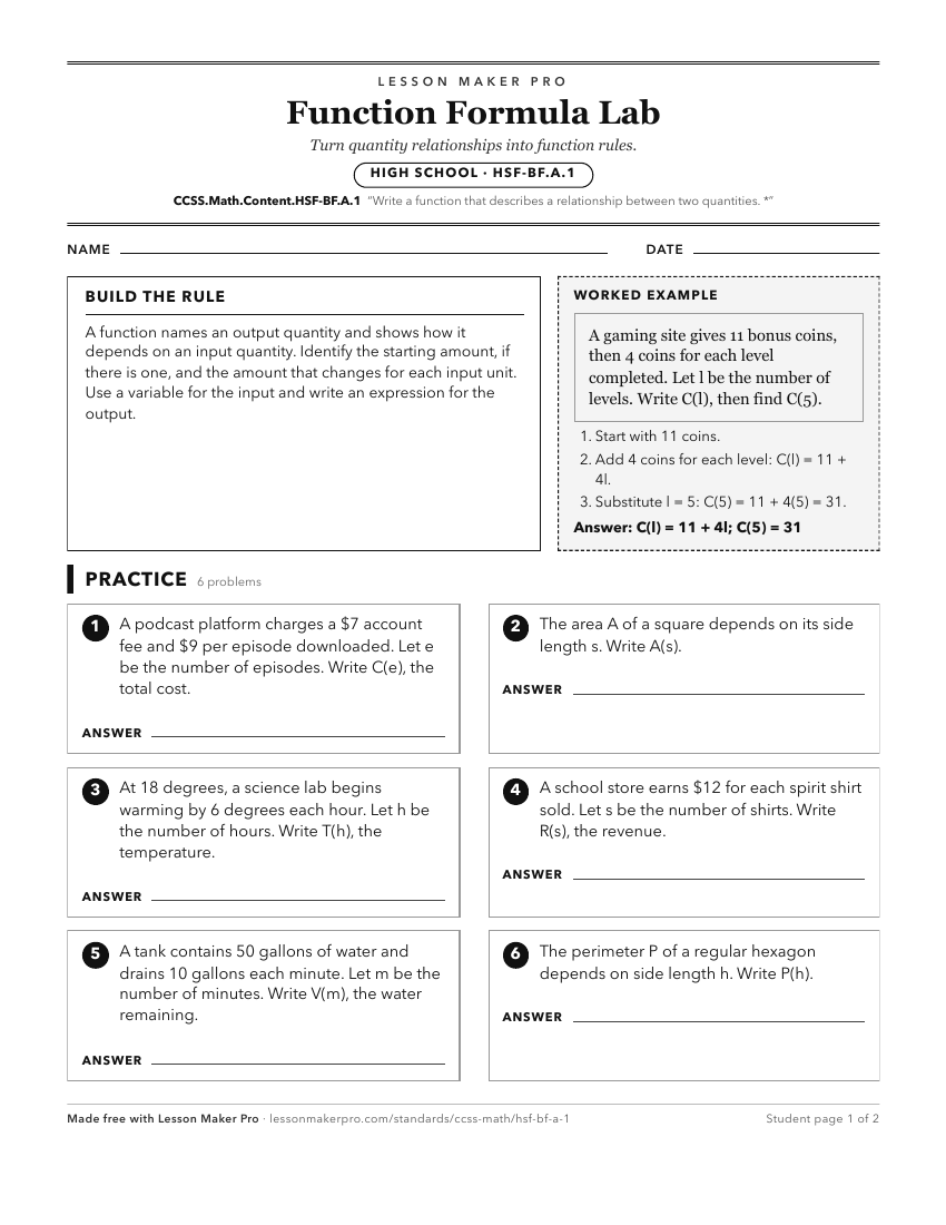 Preview of the CCSS.Math.Content.HSF-BF.A.1 printable worksheet
