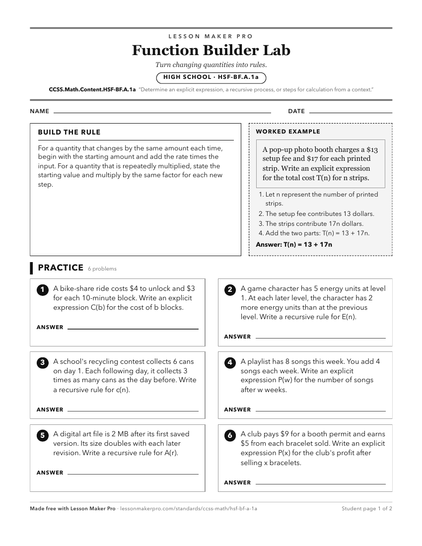 Preview of the CCSS.Math.Content.HSF-BF.A.1a printable worksheet